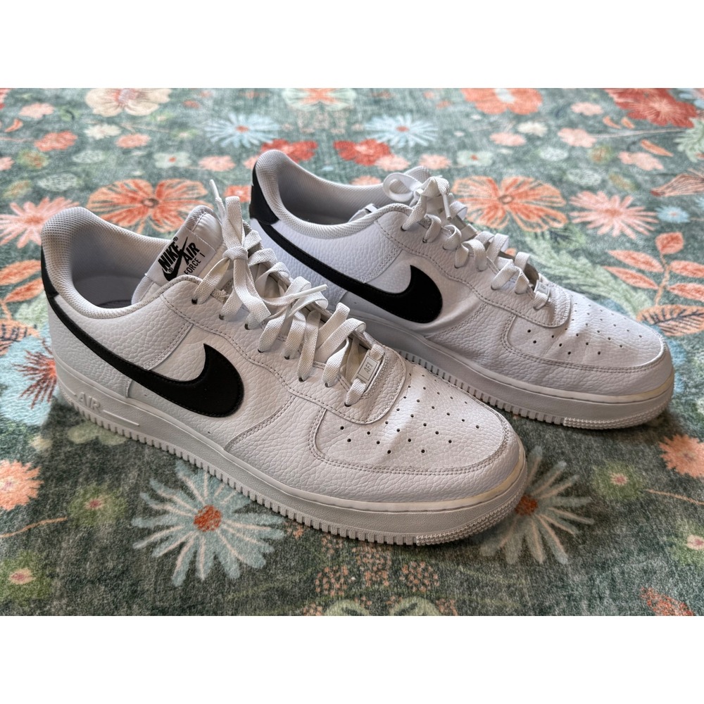 Nike Air Force 1 07 Craft White Black Tumbled Leather CT2302-100 Mens Size 14